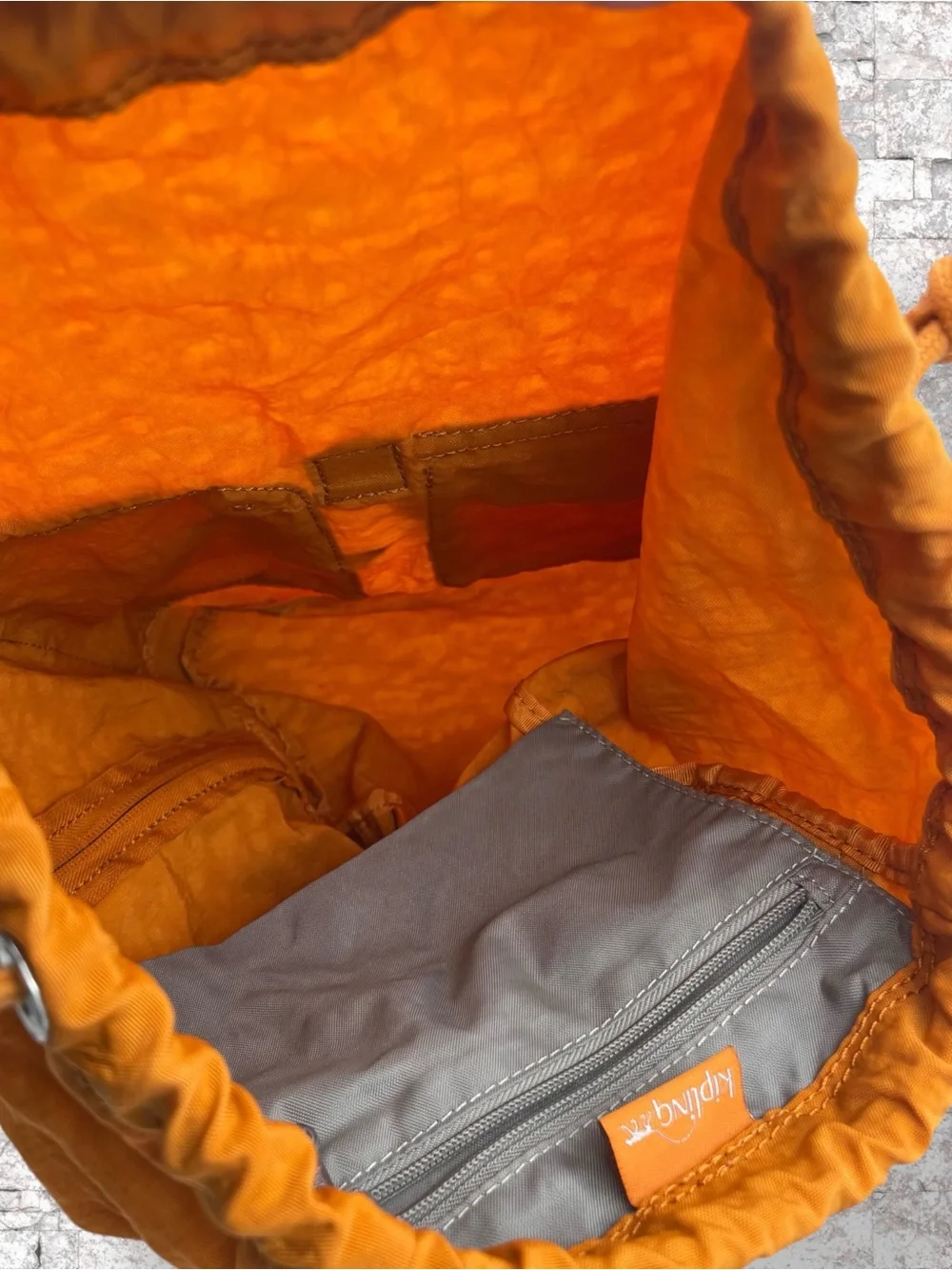 Kipling Vintage Crinkle Nylon Cargo Drawstring Mini Backpack – Orange